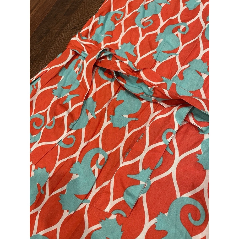 Escapada Living Seahorse Print Belted Tunic Dress Aqua Coral Womens Sz XS - Picture 4 of 9
